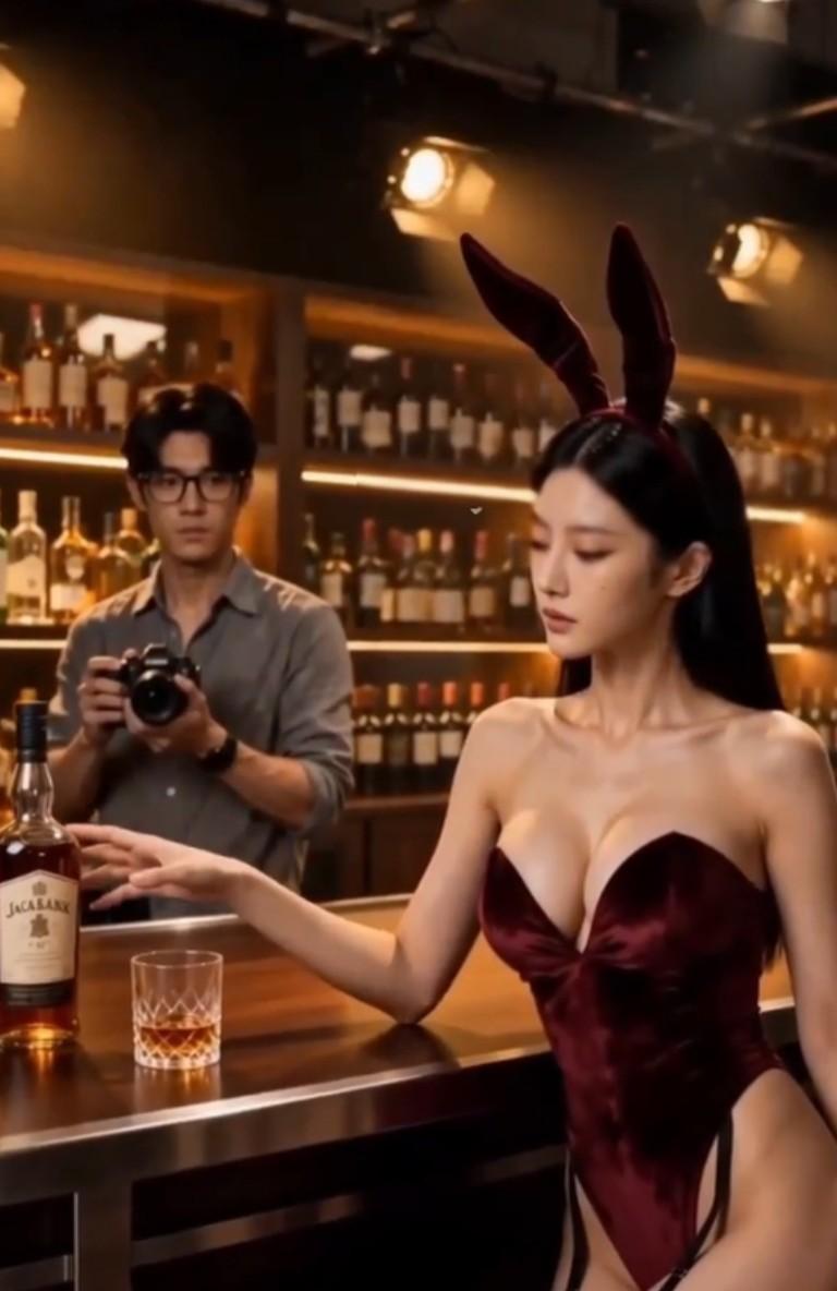 模特在酒吧拍摄现场