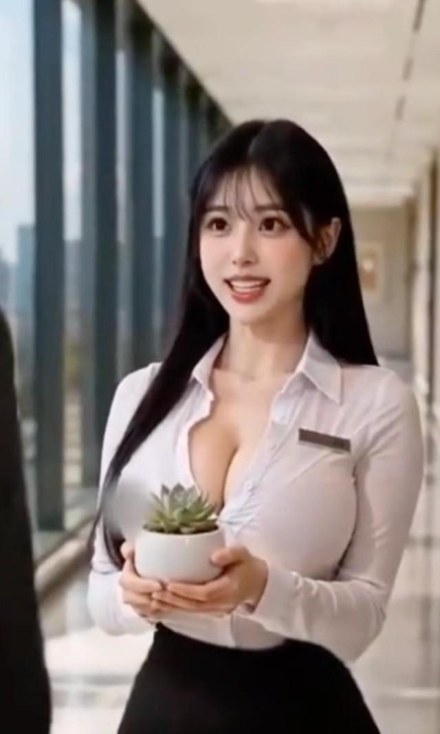 女职员白衬衫与工牌造型