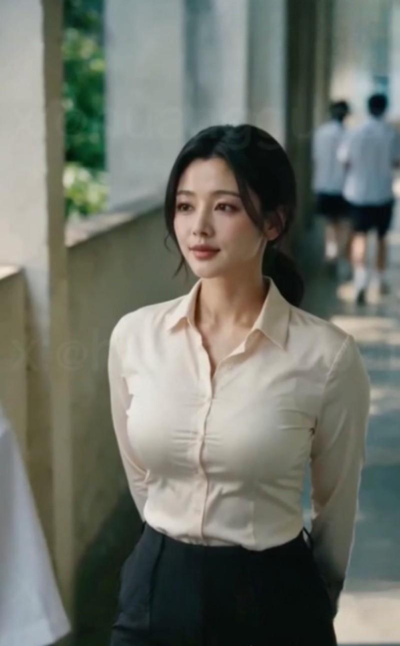 白衣女性角色站在室内通道