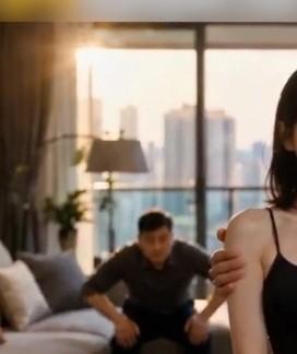 父亲坐在客厅看向儿子和蜜桃